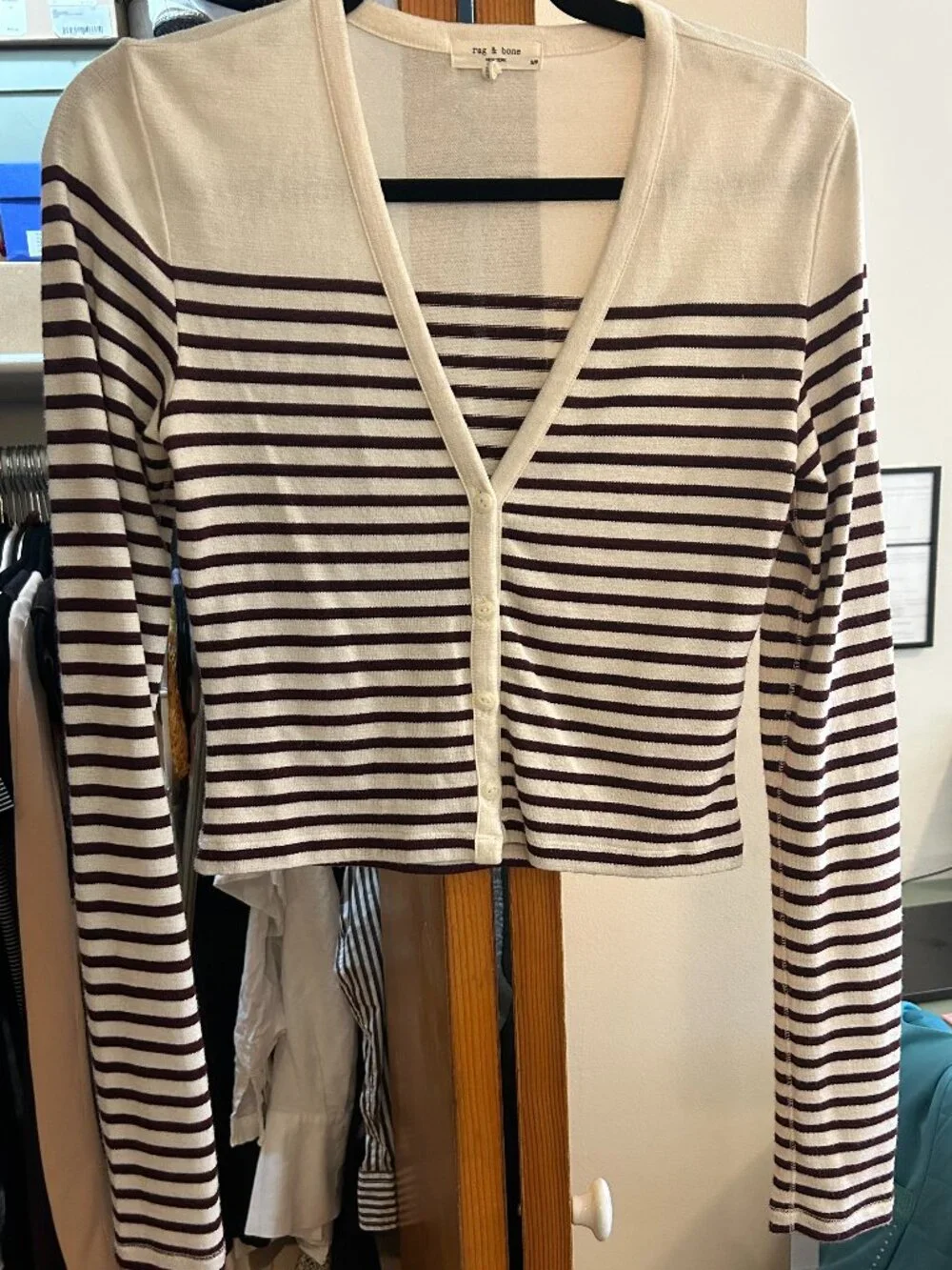 Rag & Bone The Knit Breton Stripe Cropped Cardigan